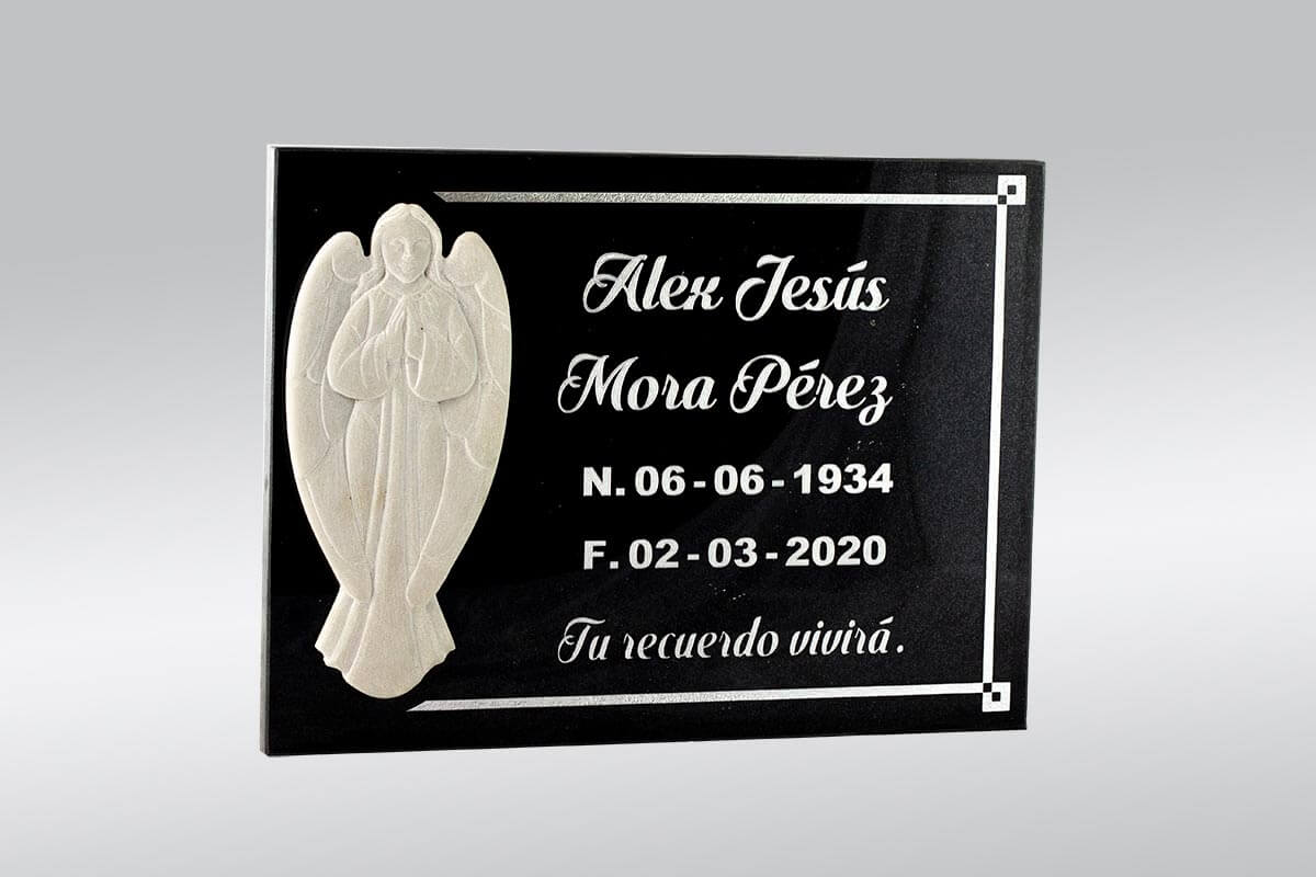 Placa de granito negro con aplicación de mármol blanco